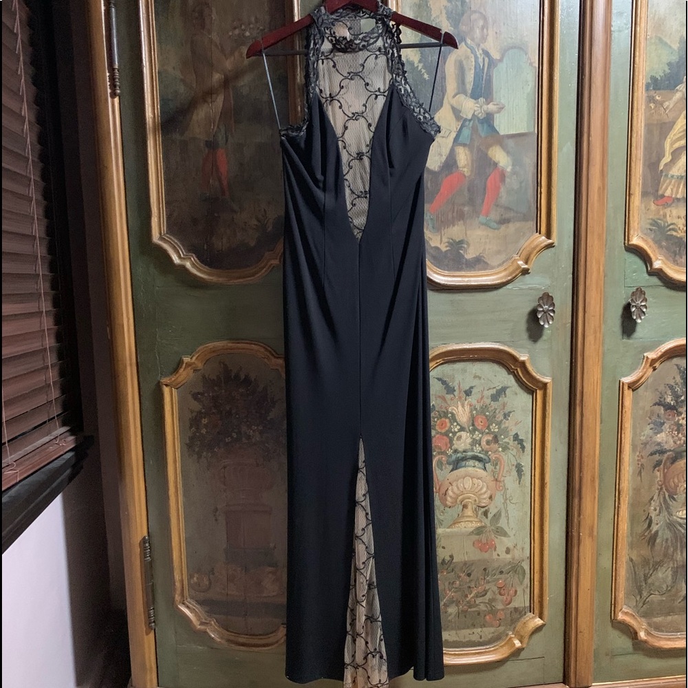 Designer Janine Of London Maxi Sheer Plunge Dress